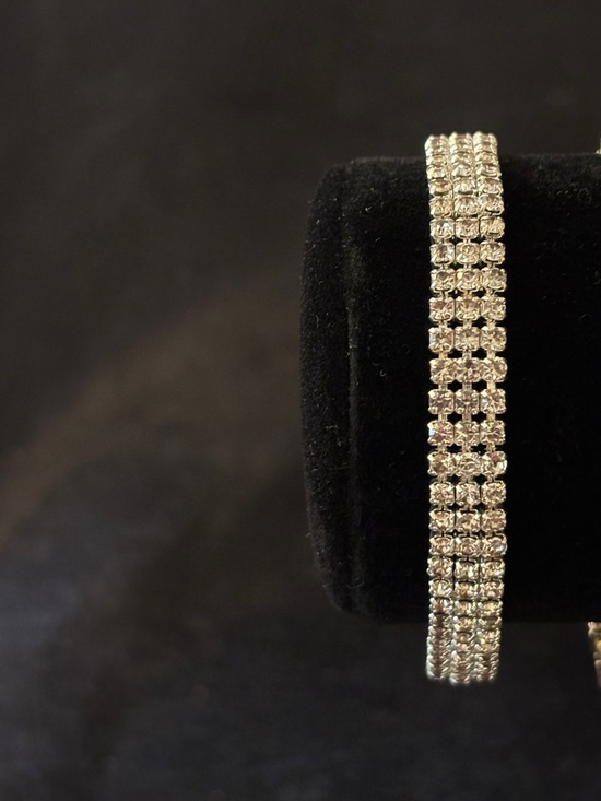 Jewelry - 7.8mm Silver Triple Tennis CZ Bracelet 8in.